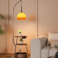 Lámpara de Piso Contemporánea con Luz Ámbar y Repisas de Madera